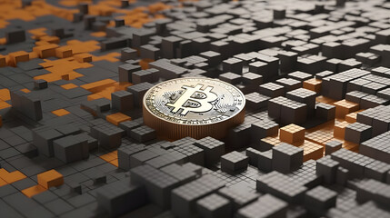 bitcoin on texture surface in black and white on coloured background