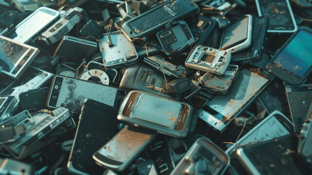 A Graveyard Of Gadgets, Discarded Electronics Pile Up In A Somber E-waste Landscape.