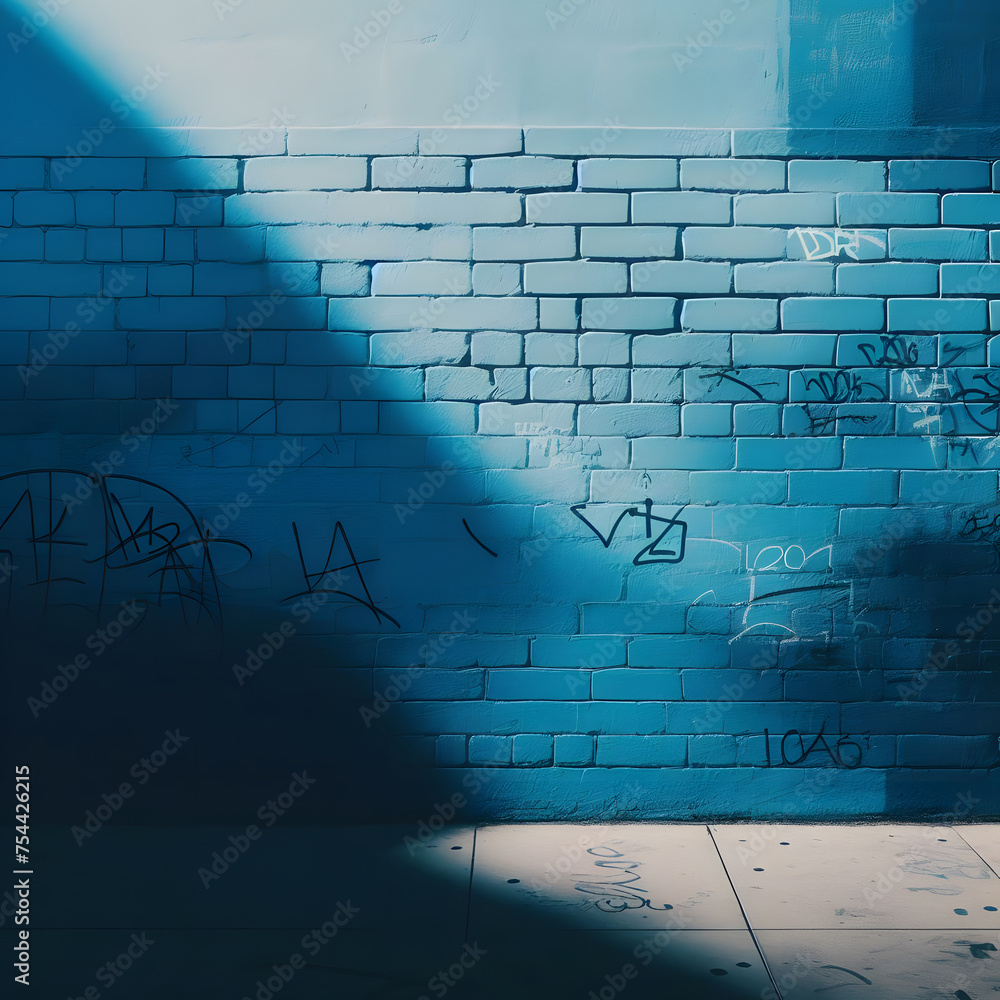 Poster abstract graffiti on a brick wall in blue tone. 3d rendering generative by ai