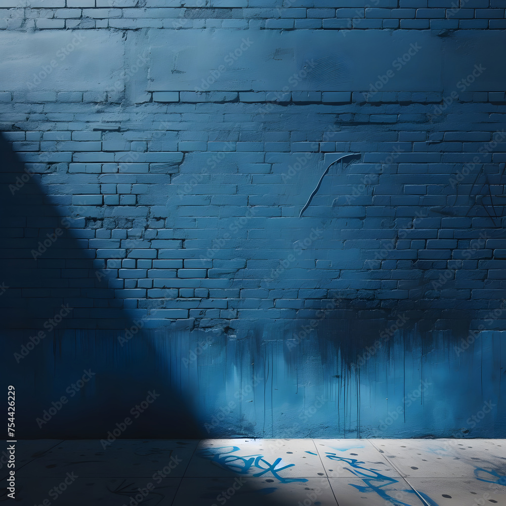 Poster abstract graffiti on a brick wall in blue tone. 3d rendering generative by ai
