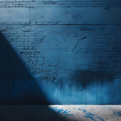 Abstract graffiti on a brick wall in blue tone. 3d rendering generative by AI 
