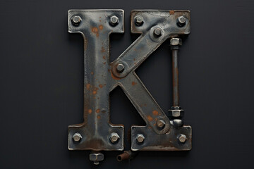 Obraz na płótnie Canvas Uppercase letter K with industrial pipelines, steel or iron alphabet, factory style, metallic plumber abc 