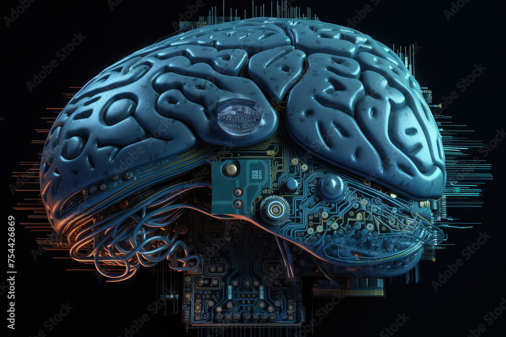 Aufkleber Artificial intelligence science concept with technological AI brain on the circuit board.
