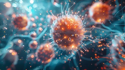 llness respiratory coronavirus 2019-ncov flu outbreak 3D medical illustration. Microscopic view of floating influenza virus cells. - obrazy, fototapety, plakaty