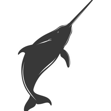 recommend clip art: Silhouette narwhal animal black color only full body