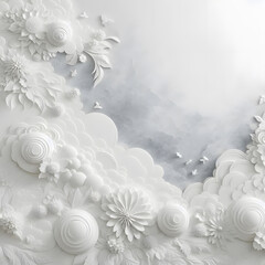3d render, white decorative background with embossed floral ornament generative by AI