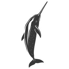 Silhouette narwhal animal black color only full body