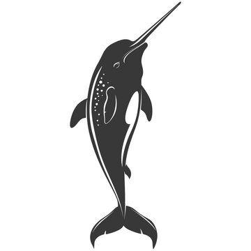 recommend clip art: Silhouette narwhal animal black color only full body