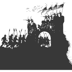 silhouette of a ancient war situation black color only
