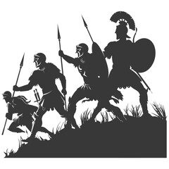 silhouette of a ancient war situation black color only