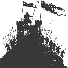 silhouette of a ancient war situation black color only