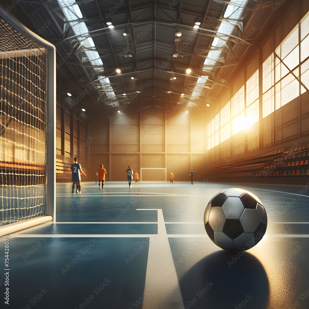 Aufkleber soccer ball on the floor of the stadium. 3d rendering generative by ai
