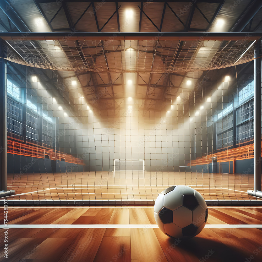 Poster soccer ball on the floor of the stadium. 3d rendering generative by ai