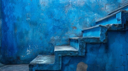 Concrete Stairway Blue Wall
