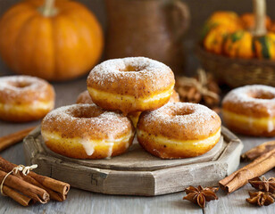 Pumpkin spice doughnuts, fall season baking.