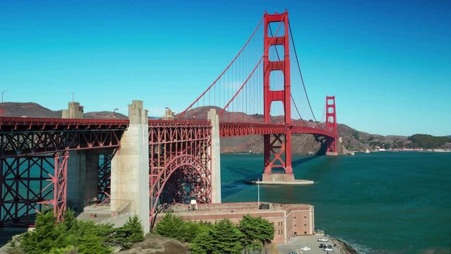 SAN FRANCISCO, USA - MARCH 7, 2024: Timelapse hyperlapse panoramic view of Golden Gate Bridge in San Francisco, California, USA