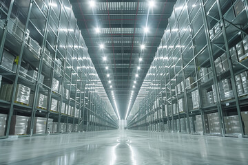 Distribution warehouse with high shelving 