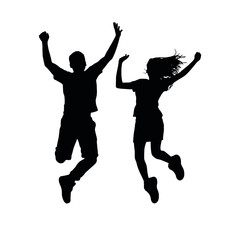 Silhouettes of man and woman jumping