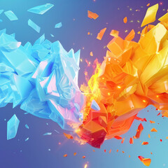 A colorful 3D flat cartoon of fire and ice