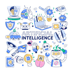 Seamless ai theme pattern showcasing cybernetics, automation, and other elements of deep learning 