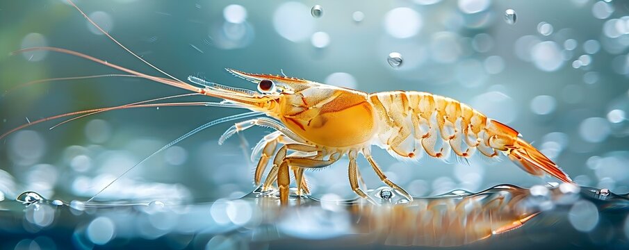 Shrimp Cleaning Tank Glass Macro Shot Detailed Anatomy. Concept Aquarium Photography, Macro Close-Ups, Shrimp Anatomy, Glass Cleaning Behavior