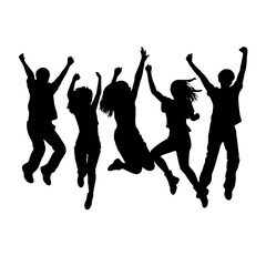 Silhouettes of man and woman jumping