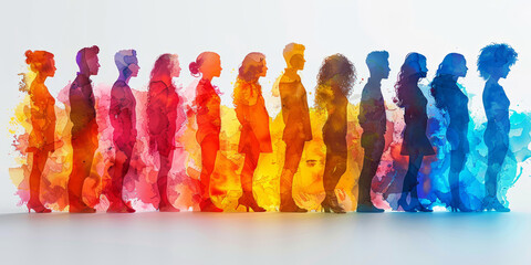 Colorful upper body silhouettes of different working people as human resources and inclusion concept,generative ai - obrazy, fototapety, plakaty