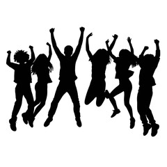 Fototapeta premium Silhouettes of man and woman jumping