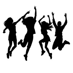 Silhouettes of man and woman jumping