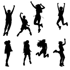 Silhouettes of man and woman jumping