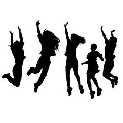 Jumping group people silhouette. People jumping