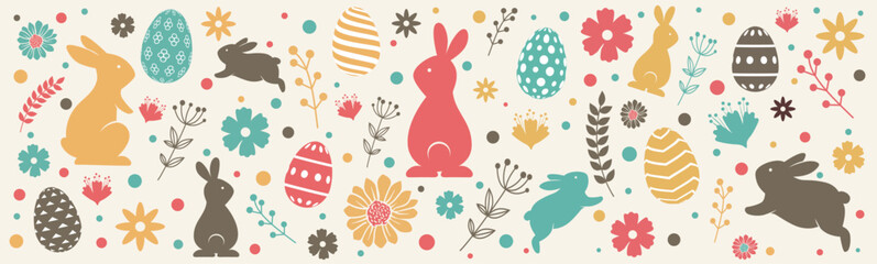 Easter bunnies design, Easter doodle background, great for textiles, web banners, wallpapers, wrapping - Vector illustration | Adobe Stock - obrazy, fototapety, plakaty