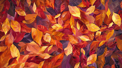 autumn leaves in various hues of red, orange, and gold, creating an abstract background
