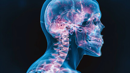 Human skeleton with view on the spine bones XRay ,generative ai - obrazy, fototapety, plakaty