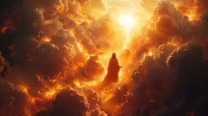 Resurrected Jesus ascends, divine realm.generative ai - obrazy, fototapety, plakaty