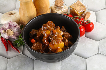 Homemade beef hungarian goulash with potato