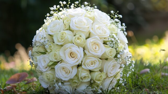Bridal bouquet of white rose in bright colors. AI generated image