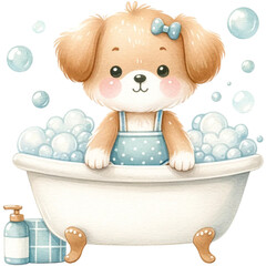 cute watercolor animals in bathtub,animals in bathroom,shower animals