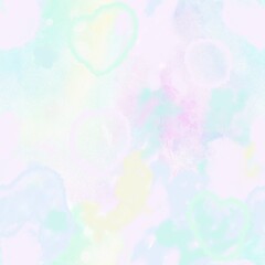 Batik watercolor seamless pattern. Pastel color iridescent background. Colorful clouds, blur smoke, light hearts. Pale wash vintage layout with paper texture for scarf, tie, textile, scrapbook, prints - 754434021