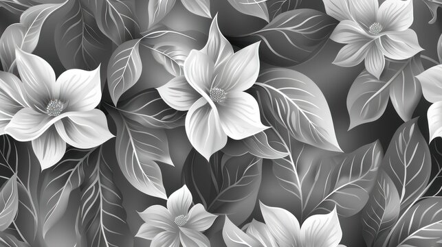 Abstract grey floral with leaves background. AI generated image