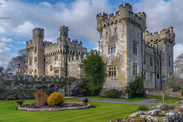 Fototapeta premium odelwyddan Castle close to the village of Bodelwy.AI generated