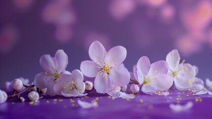 Fototapeta na wymiar Beautiful spring flowers isolated on purple background. AI generated image