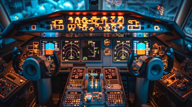 Interior of the cockpit Airplane. instruments for control and monitoring aircraft system
