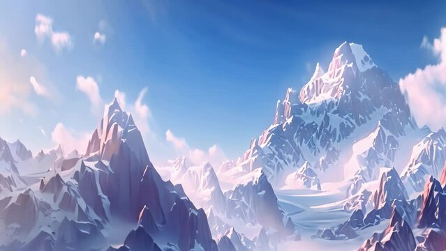 snowy mountains. cartoon and anime style	