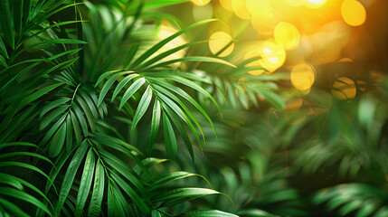 Green tropical leaves. Background wallpaper. Generative AI
