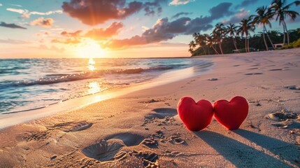 Fototapeta premium Hearts on Tropical Beach Sunset