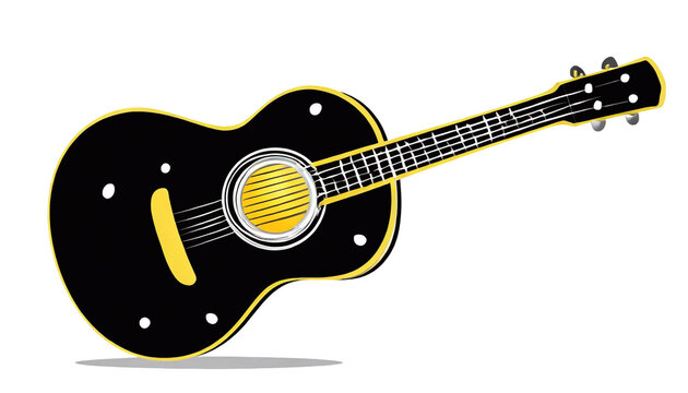Illustration, black classical guitar icon isolated on white background