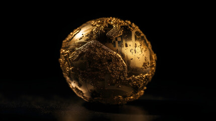 A gold symbol of bitcoin as a planet