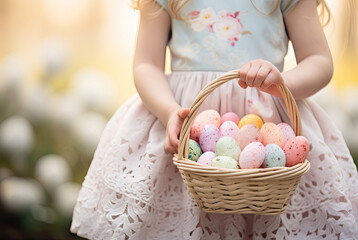 Fototapeta na wymiar Closeup of a Girl Holding an Easter Basket