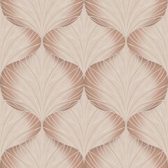 Seamless pattern in Art Deco style with leaves in beige shades. Suitable for interior, wallpaper, fabrics, clothing, stationery.